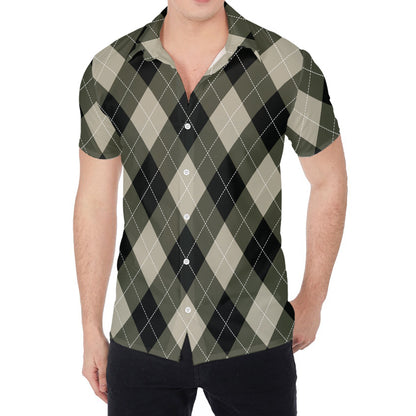 Diamond Shapes Argyle Pattern Print Men's Shirt