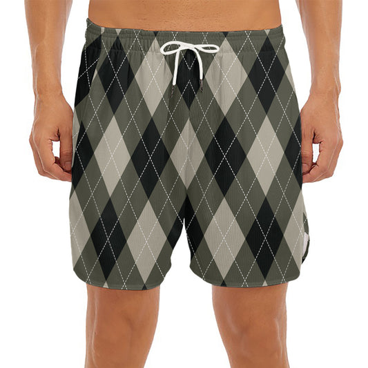 Diamond Shapes Argyle Pattern Print Men's Split Running Shorts