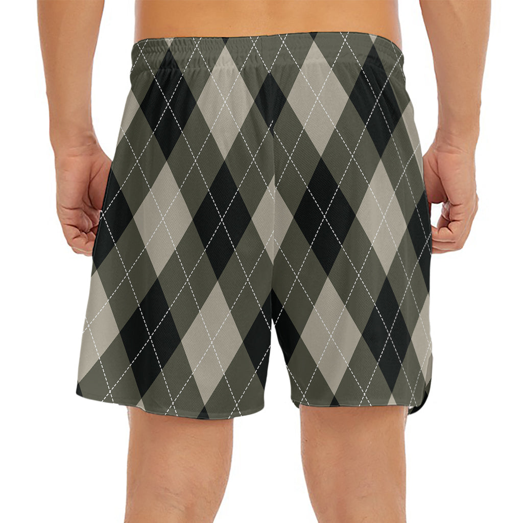 Diamond Shapes Argyle Pattern Print Men's Split Running Shorts