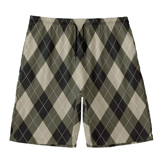 Diamond Shapes Argyle Pattern Print Men's Swim Trunks