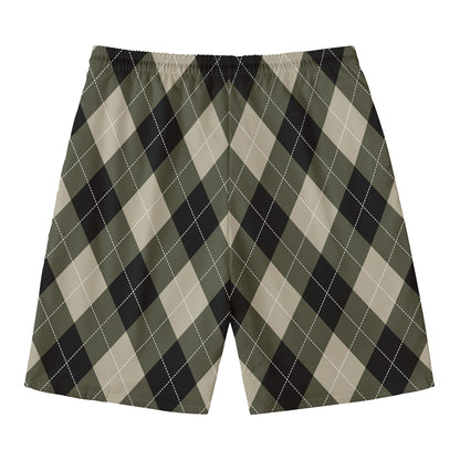 Diamond Shapes Argyle Pattern Print Men's Swim Trunks