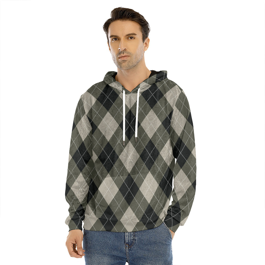 Diamond Shapes Argyle Pattern Print Men's Velvet Pullover Hoodie