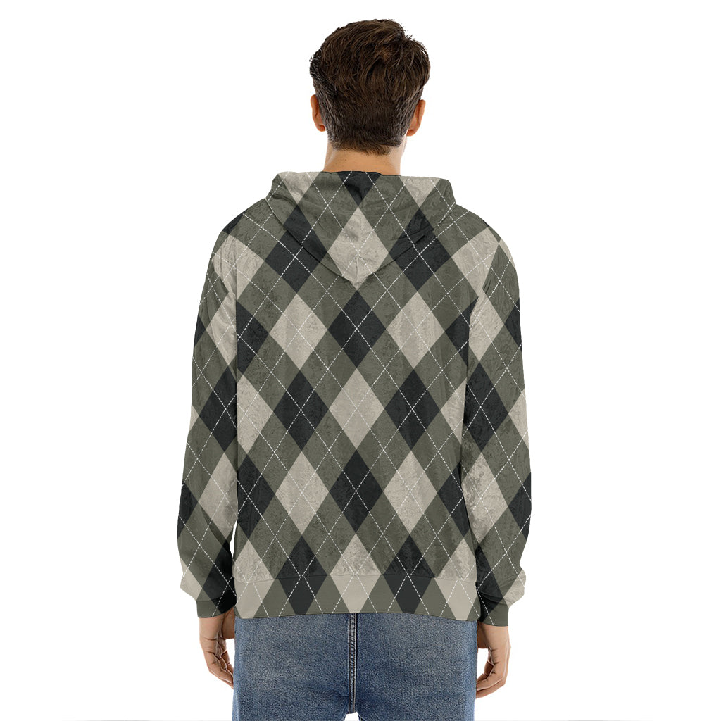 Diamond Shapes Argyle Pattern Print Men's Velvet Pullover Hoodie