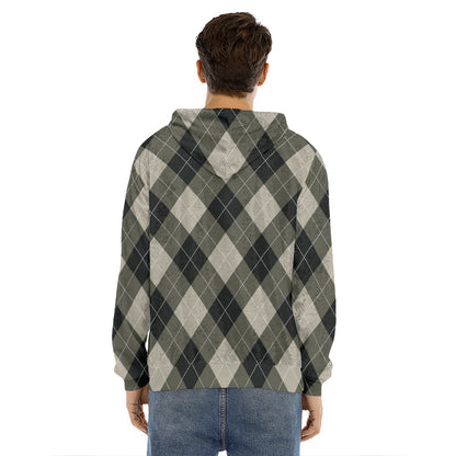 Diamond Shapes Argyle Pattern Print Men's Velvet Pullover Hoodie