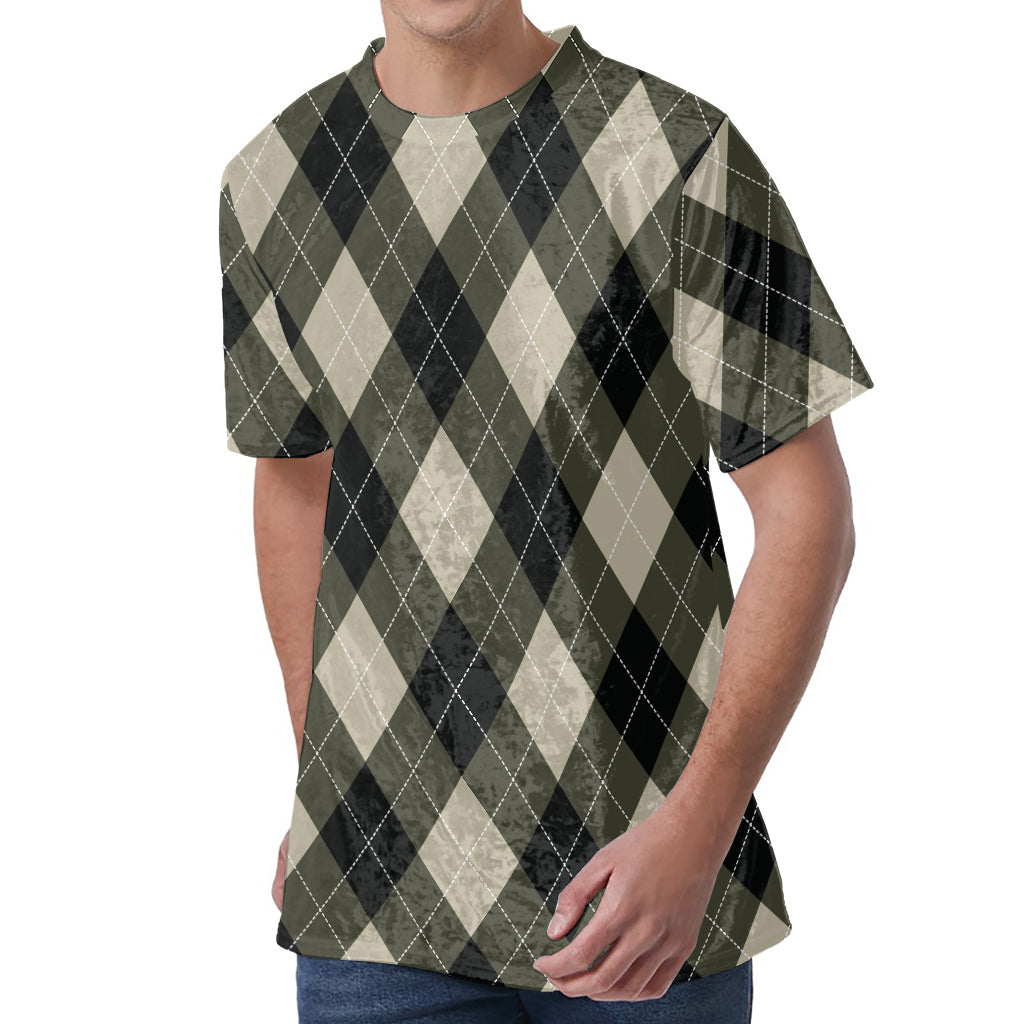 Diamond Shapes Argyle Pattern Print Men's Velvet T-Shirt