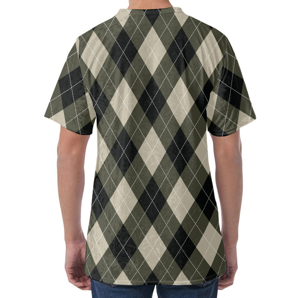 Diamond Shapes Argyle Pattern Print Men's Velvet T-Shirt