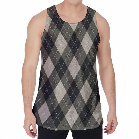 Diamond Shapes Argyle Pattern Print Men's Velvet Tank Top