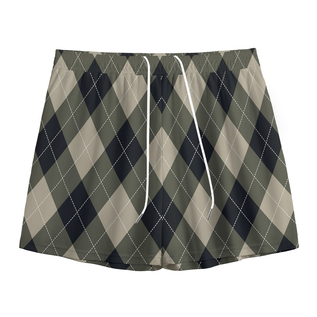 Diamond Shapes Argyle Pattern Print Mesh Shorts