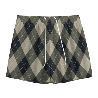 Diamond Shapes Argyle Pattern Print Mesh Shorts
