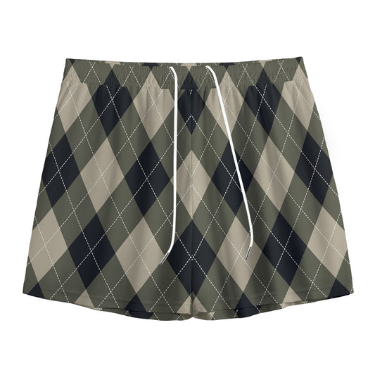 Diamond Shapes Argyle Pattern Print Mesh Shorts
