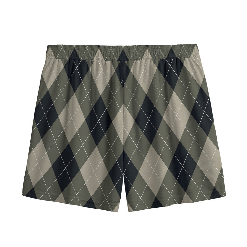 Diamond Shapes Argyle Pattern Print Mesh Shorts