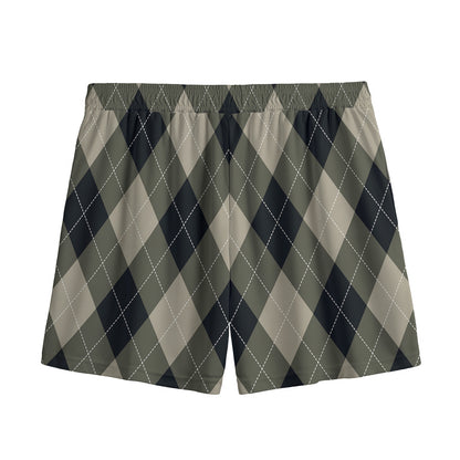 Diamond Shapes Argyle Pattern Print Mesh Shorts