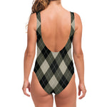 Diamond Shapes Argyle Pattern Print One Piece Swimsuit