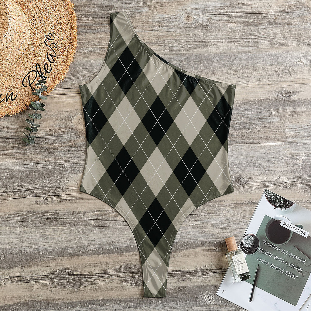 Diamond Shapes Argyle Pattern Print One Shoulder Bodysuit