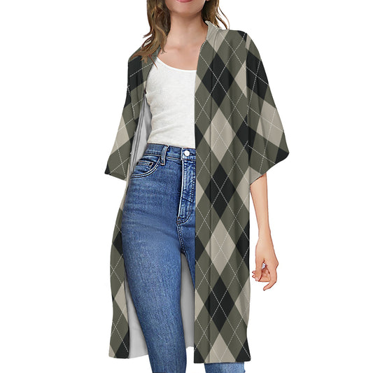 Diamond Shapes Argyle Pattern Print Open Front Beach Cover Up