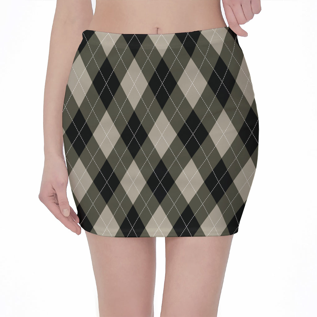 Diamond Shapes Argyle Pattern Print Pencil Mini Skirt