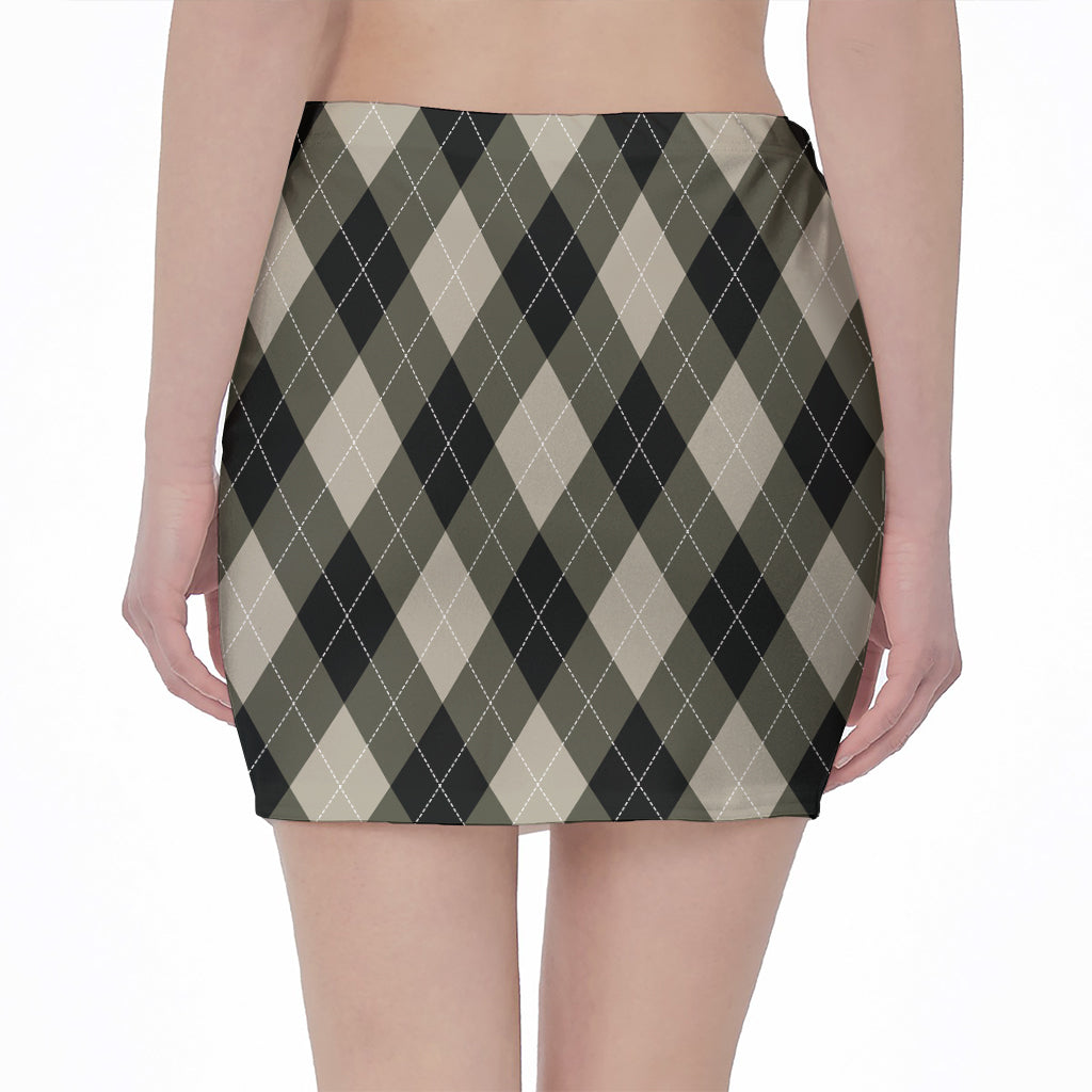 Diamond Shapes Argyle Pattern Print Pencil Mini Skirt