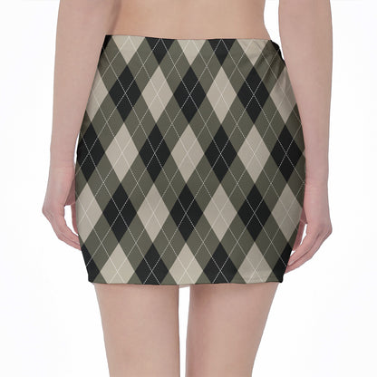 Diamond Shapes Argyle Pattern Print Pencil Mini Skirt