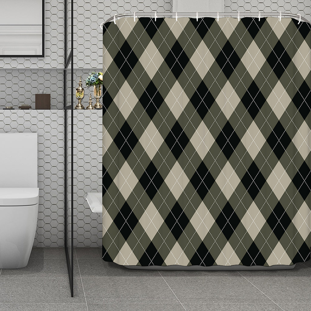 Diamond Shapes Argyle Pattern Print Polyester Shower Curtain