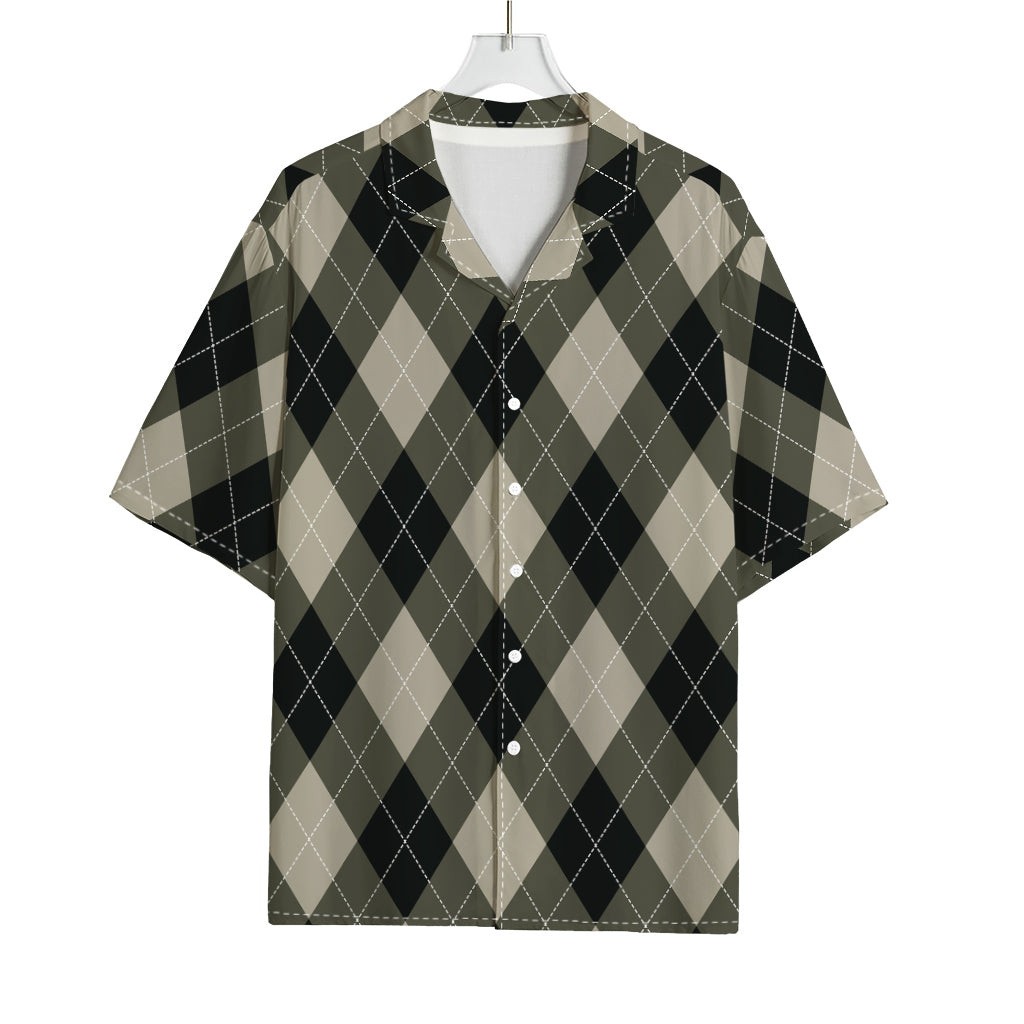 Diamond Shapes Argyle Pattern Print Rayon Hawaiian Shirt
