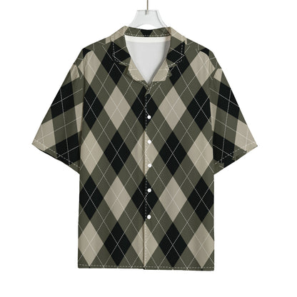 Diamond Shapes Argyle Pattern Print Rayon Hawaiian Shirt