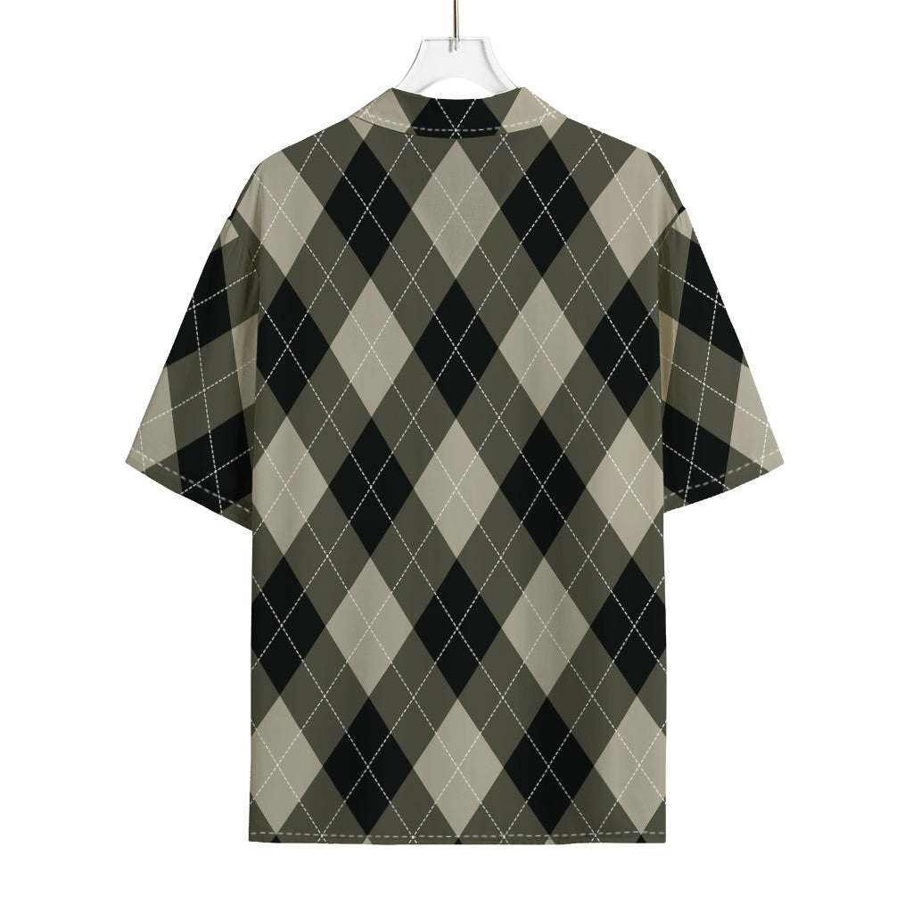 Diamond Shapes Argyle Pattern Print Rayon Hawaiian Shirt