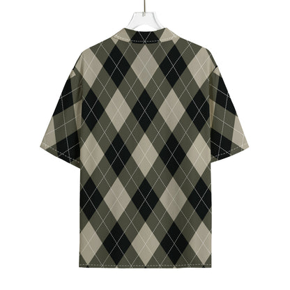 Diamond Shapes Argyle Pattern Print Rayon Hawaiian Shirt