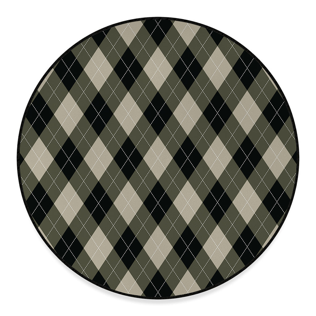 Diamond Shapes Argyle Pattern Print Round Floor Mat