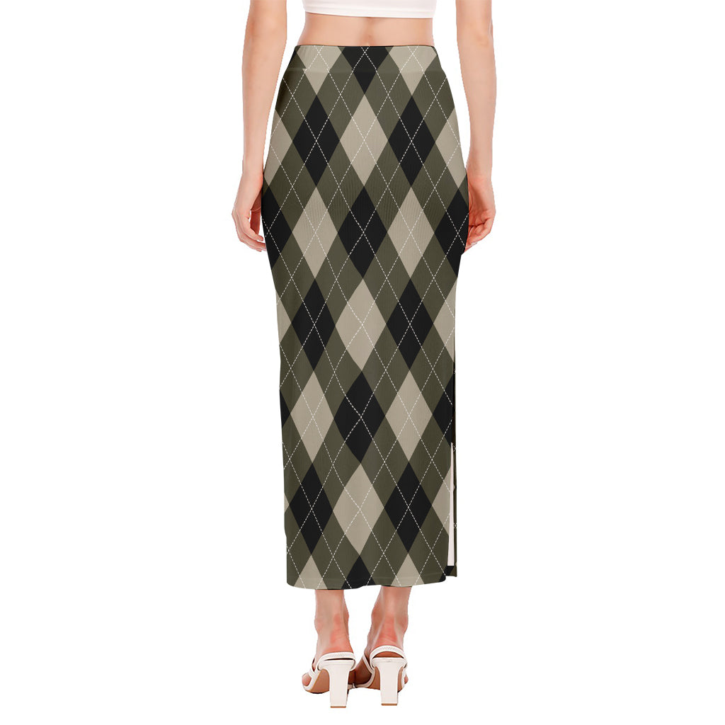 Diamond Shapes Argyle Pattern Print Side Slit Maxi Skirt