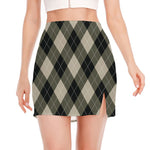Diamond Shapes Argyle Pattern Print Side Slit Mini Skirt
