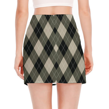 Diamond Shapes Argyle Pattern Print Side Slit Mini Skirt