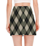 Diamond Shapes Argyle Pattern Print Side Slit Mini Skirt