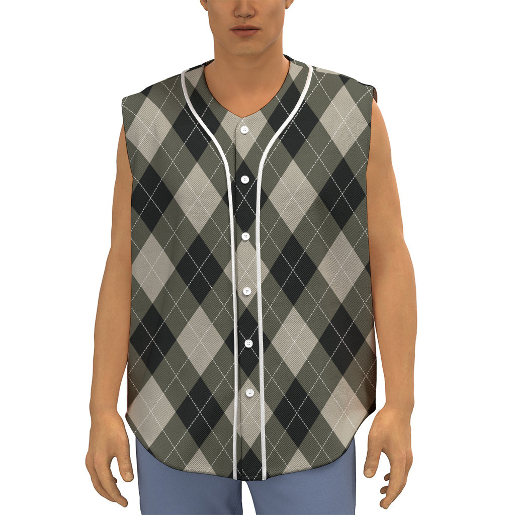 Diamond Shapes Argyle Pattern Print Sleeveless Baseball Jersey