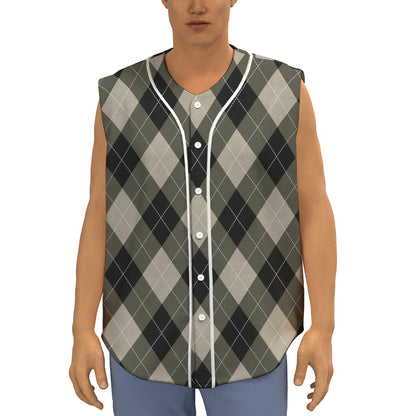 Diamond Shapes Argyle Pattern Print Sleeveless Baseball Jersey