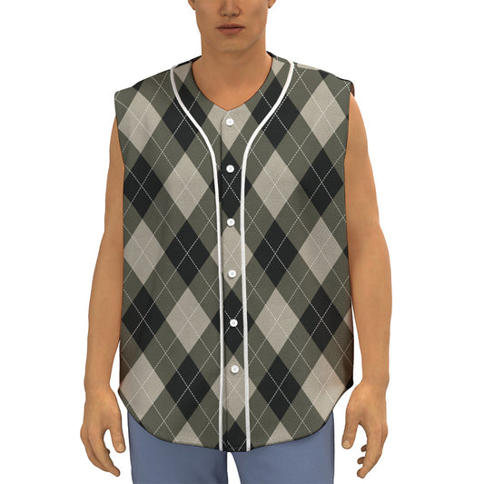 Diamond Shapes Argyle Pattern Print Sleeveless Baseball Jersey