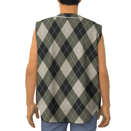 Diamond Shapes Argyle Pattern Print Sleeveless Baseball Jersey