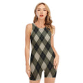 Diamond Shapes Argyle Pattern Print Sleeveless One Piece Swimsuit