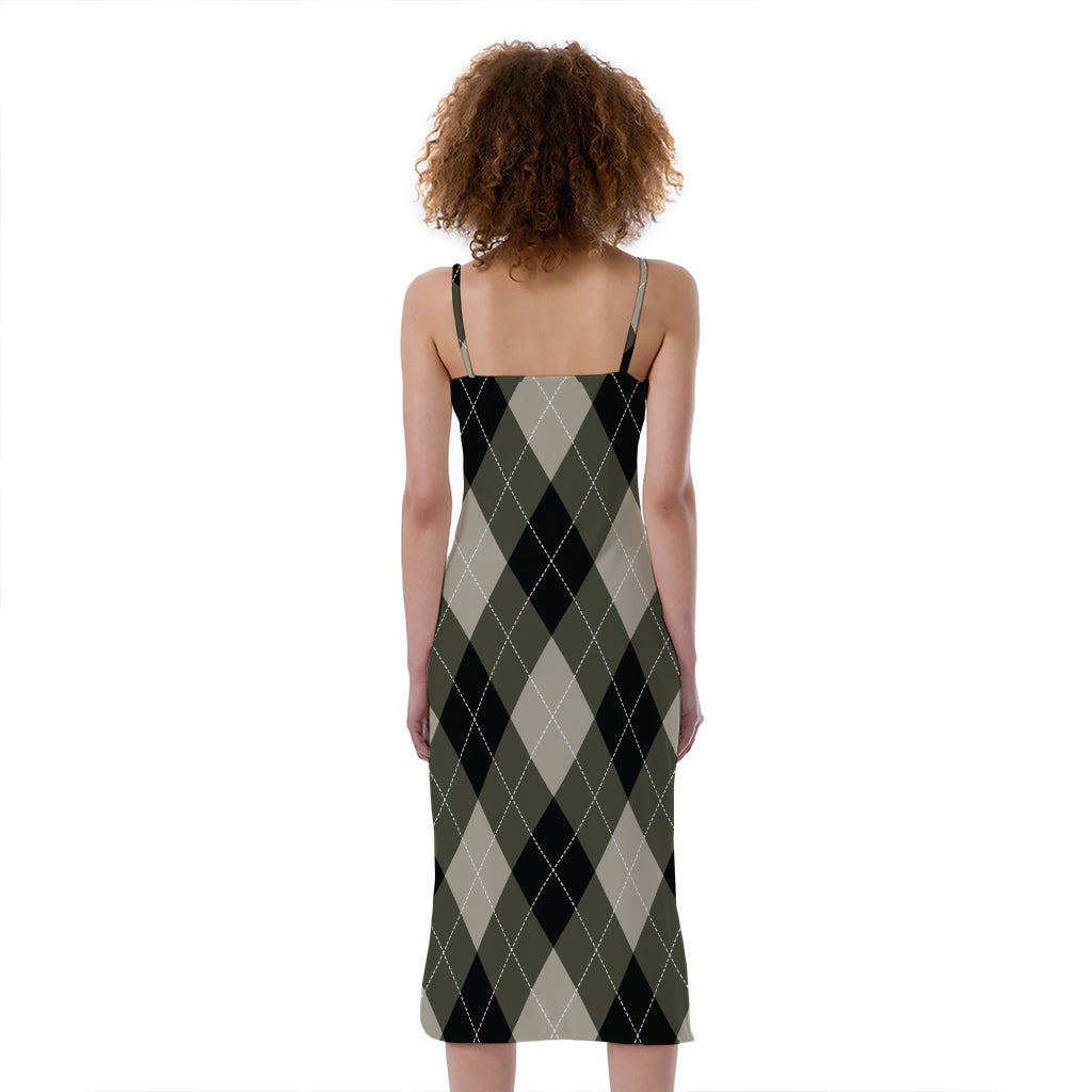 Diamond Shapes Argyle Pattern Print Slim Fit Midi Cami Dress