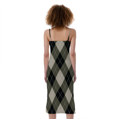 Diamond Shapes Argyle Pattern Print Slim Fit Midi Cami Dress