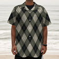 Diamond Shapes Argyle Pattern Print Textured Short Sleeve Shirt