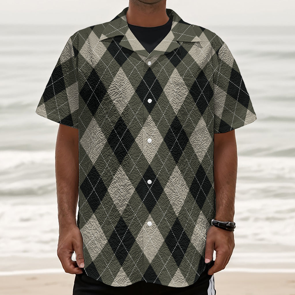 Diamond Shapes Argyle Pattern Print Textured Short Sleeve Shirt