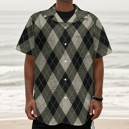 Diamond Shapes Argyle Pattern Print Textured Short Sleeve Shirt