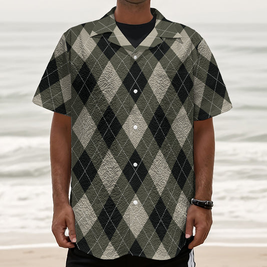 Diamond Shapes Argyle Pattern Print Textured Short Sleeve Shirt