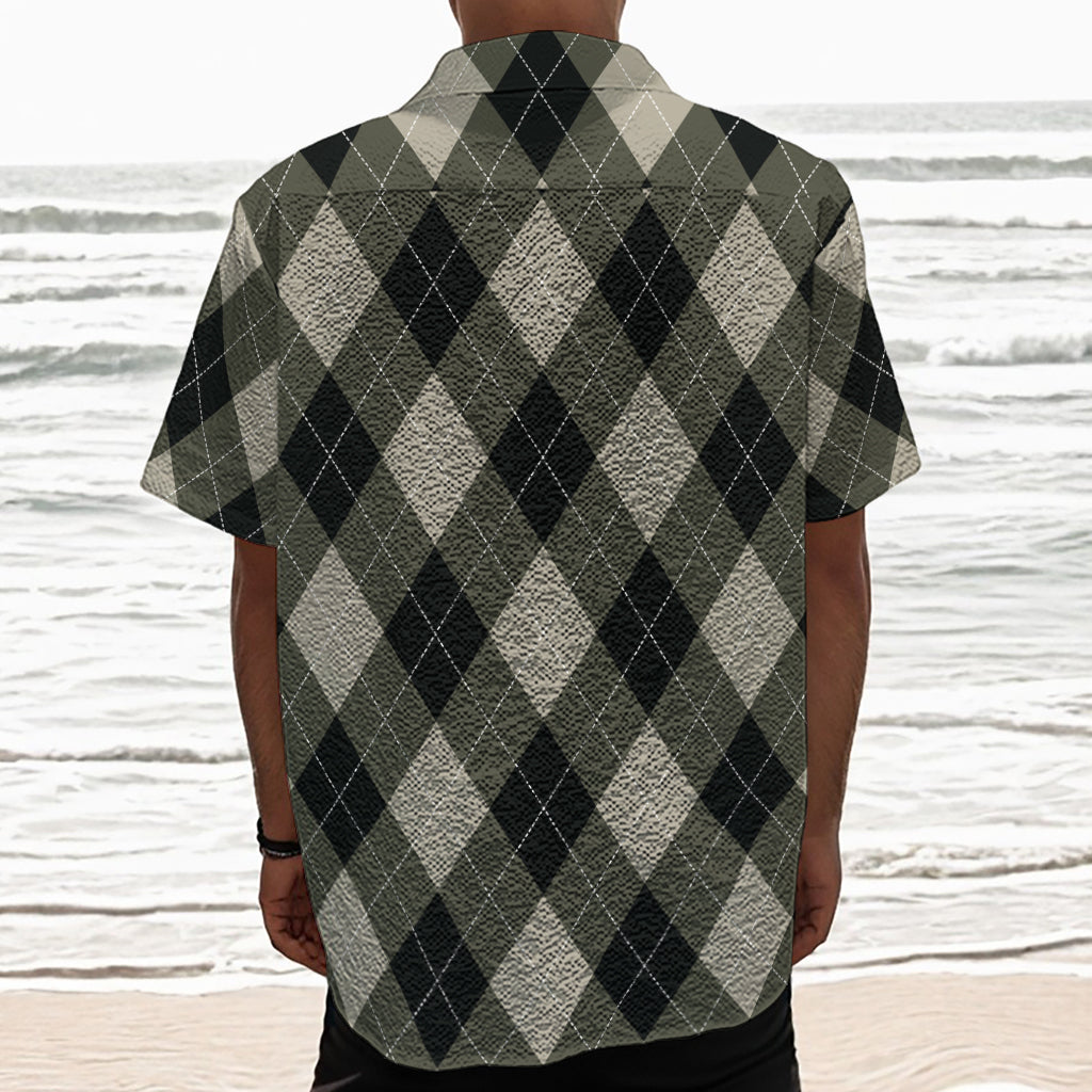 Diamond Shapes Argyle Pattern Print Textured Short Sleeve Shirt