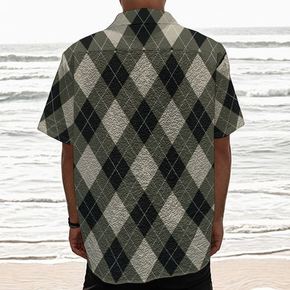 Diamond Shapes Argyle Pattern Print Textured Short Sleeve Shirt