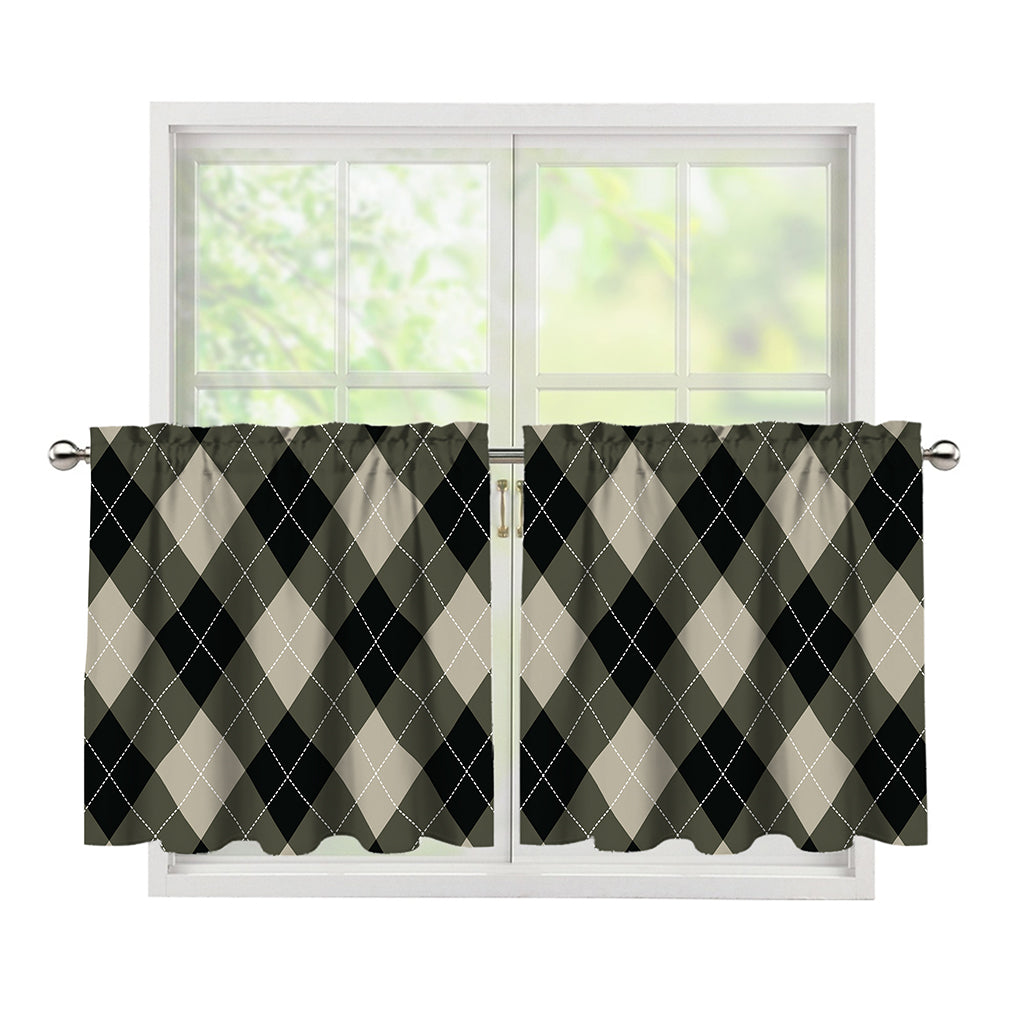 Diamond Shapes Argyle Pattern Print Tier Curtains