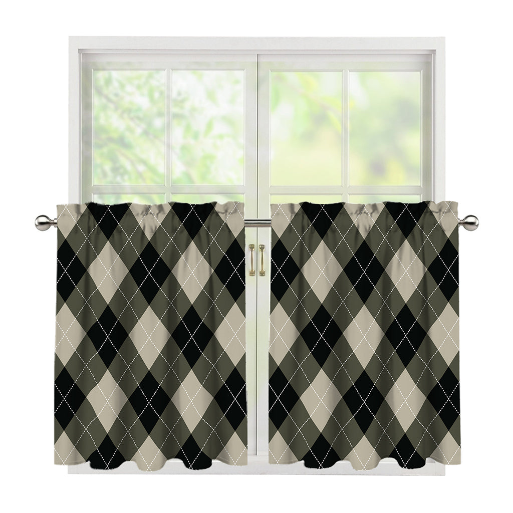 Diamond Shapes Argyle Pattern Print Tier Curtains