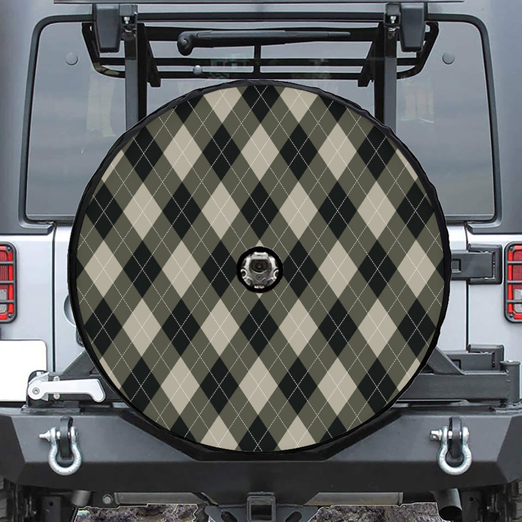 Diamond Shapes Argyle Pattern Print Tire Cover With Camera Hole