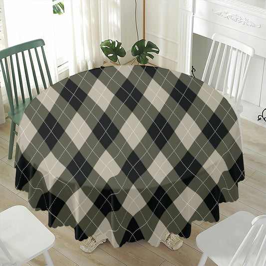 Diamond Shapes Argyle Pattern Print Waterproof Round Tablecloth