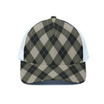 Diamond Shapes Argyle Pattern Print White Mesh Trucker Cap